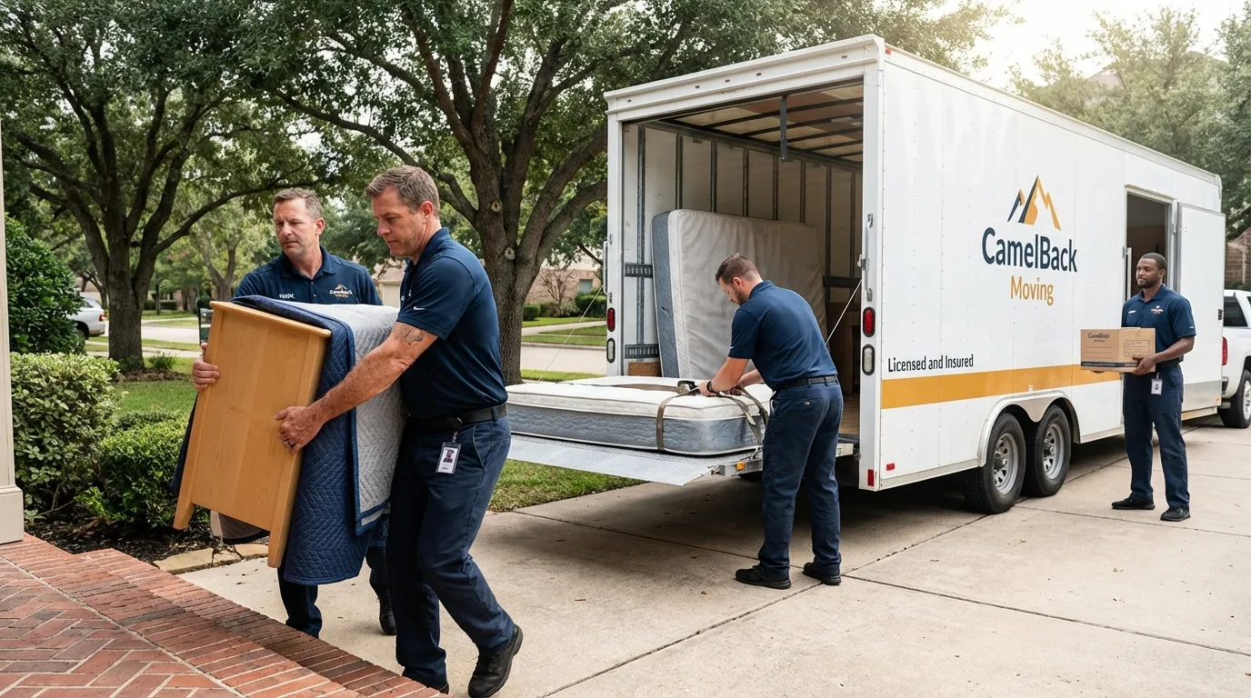 Crew loading residential truck for cross-state move from Kenyon, MN