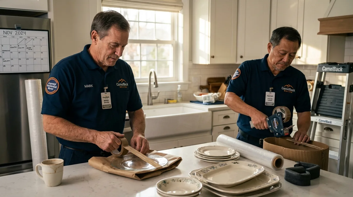 Professional crew packing kitchen dishware in Kenyon, MN